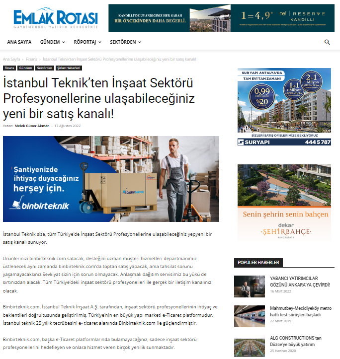 İstanbul Teknik’ten Yeni Satış Kanalı! - Emlak Rotası