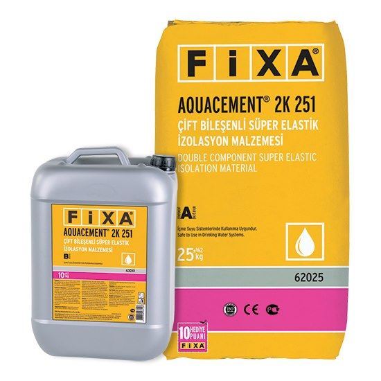 AQUACEMENT 2K 251 Çift Bileşenli Süper Elastik İzolasyon Malzemesi Gri (25 kg + 10 kg)