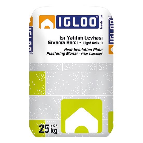 IGLOO Isı Yalıtım Levhası Sıvama Harcı - Elyaf Katkılı Kalın 25 kg